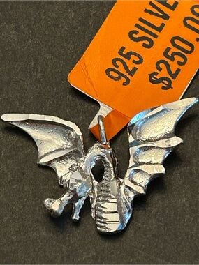 Solid 925 Sterling Silver Dragon 🐉 Pendant with Small Size Bale NWT